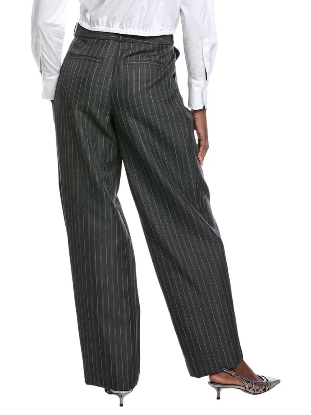 SIMKHAI Taylor Overlap Wide Leg Wool Pinstripe Tailored Trouser NWT 8 - Picture 2 of 10